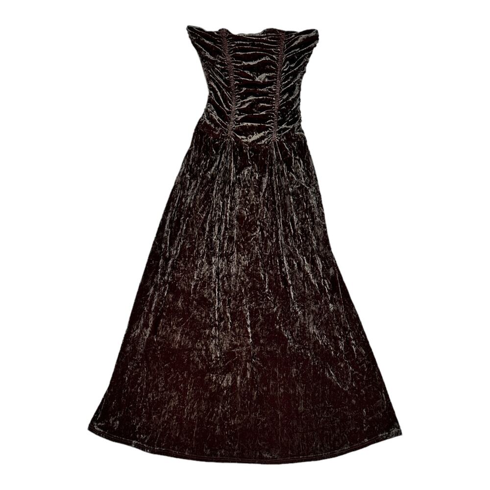 Vintage Georgette Velvet Victorian Midi Strapless Dress